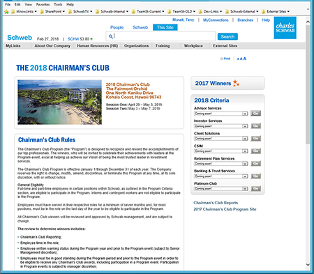 Schwab Chairman's Club - 2018